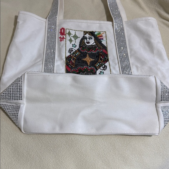 Queen of sparkles rhinestone tote bag White and Silver crystal card queen sequin - Picture 4 of 9